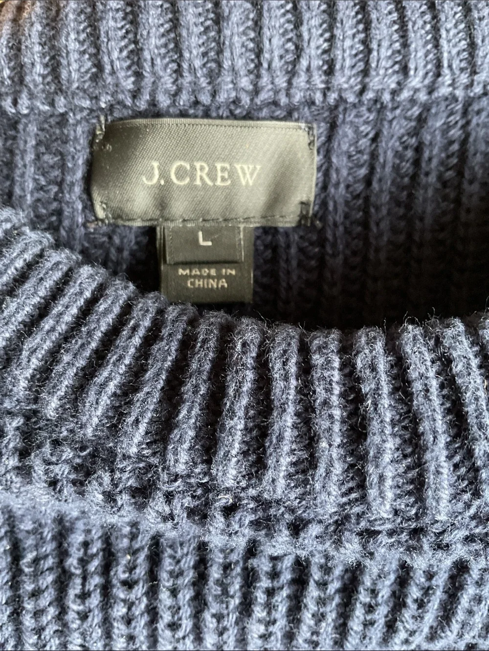 J. Crew Woodsman Navy  Sweater with Brown Cotton Sueded Shoulder Patches Size L